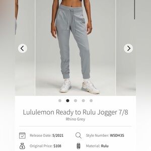 Lululemon Ready to Rulu Rhino Gray Jogger Pants Size